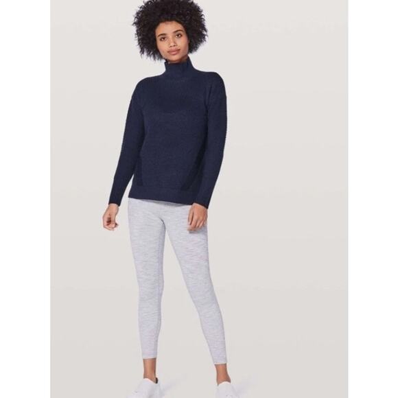 Sz 4 Lululemon Warm & Restore Mock Neck Sweater Navy Blue Merino Wool Knit Cozy - Picture 6 of 6